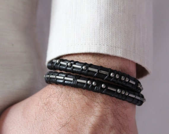 Morse Code Bracelet Mens Personalized Wrap Leather Bracelet Etsy