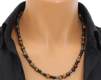Tiger Eye Morse Code Necklace, Ametyst Onyx Gift for Him, Personalized Jewelry, Anniversary Date, Healing Crystal Necklace  Boyfriend gifts