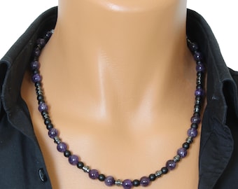 Amethyst Morse Code Necklace, Tiger Eye Onyx Necklace, Personalized Gift for Him, Best Friends Necklace, Healing Crystal Necklace for Her