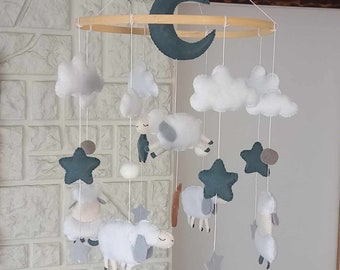 Mobile bébé moutons,lune,étoiles,mobile de lit bébé