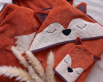 bath towel for baby/child with washcloth/hooded bath cape, animals, fox, large towel