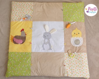 Oeko tex sensory playmat Easter/farm for baby with mirror, play mat, Montessori, rabbit, hen, chick, play mat