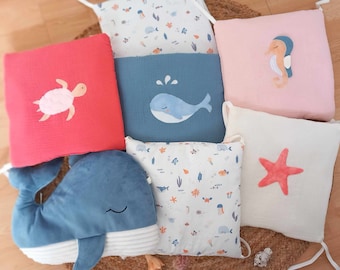 Whale baby bed panels, marine animal theme, ocean in 7 panels