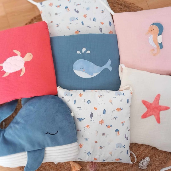 Panneaux de lit bébé baleine,thème animaux marins,océan en 7 panneaux