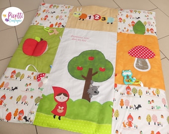 Sensory oeko tex playmat for baby with mirror and sound effects, tale theme, wolf, woods, forest, red riding hood, play mat, Montessori