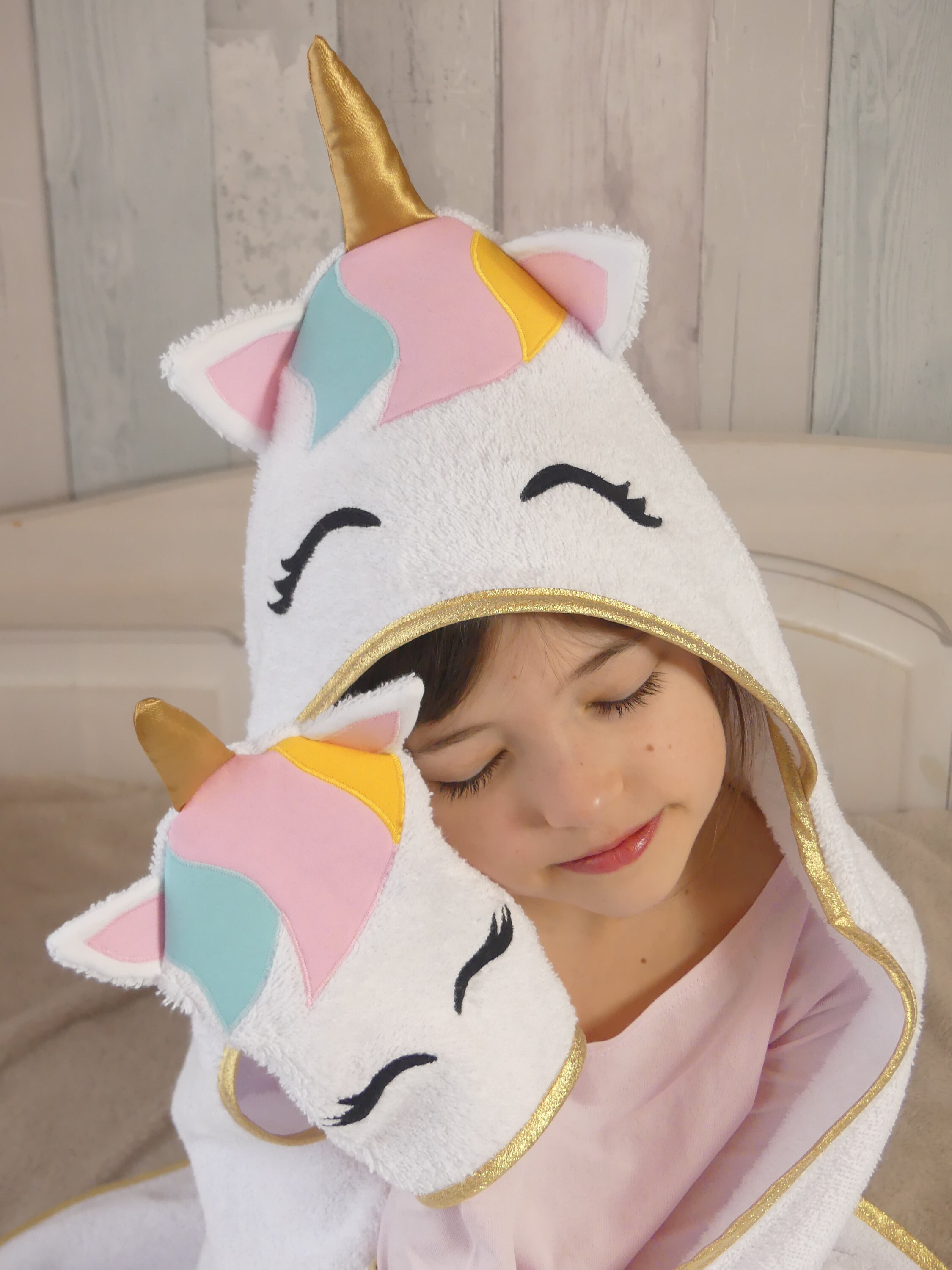 Serviette de bain licorne b b enfant avec gant de toilette cape de