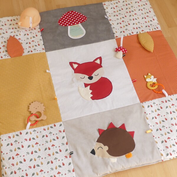 Baby sensory oeko tex awakening mat with mirror and fall theme sounding,fox,hedgehog,play mat,montessori