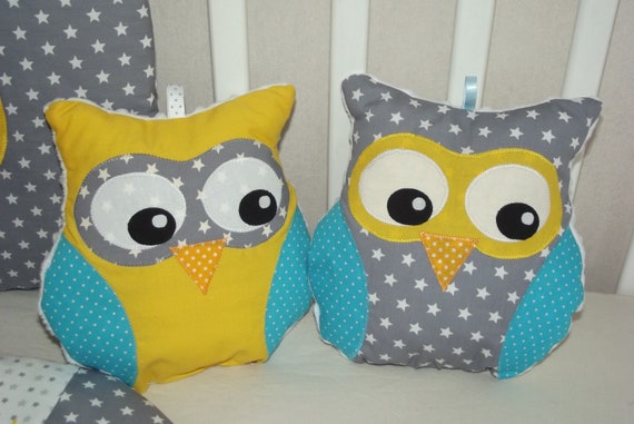 Cushion Or Doudou Owl In Cotton And Minky For Baby Blue Etsy