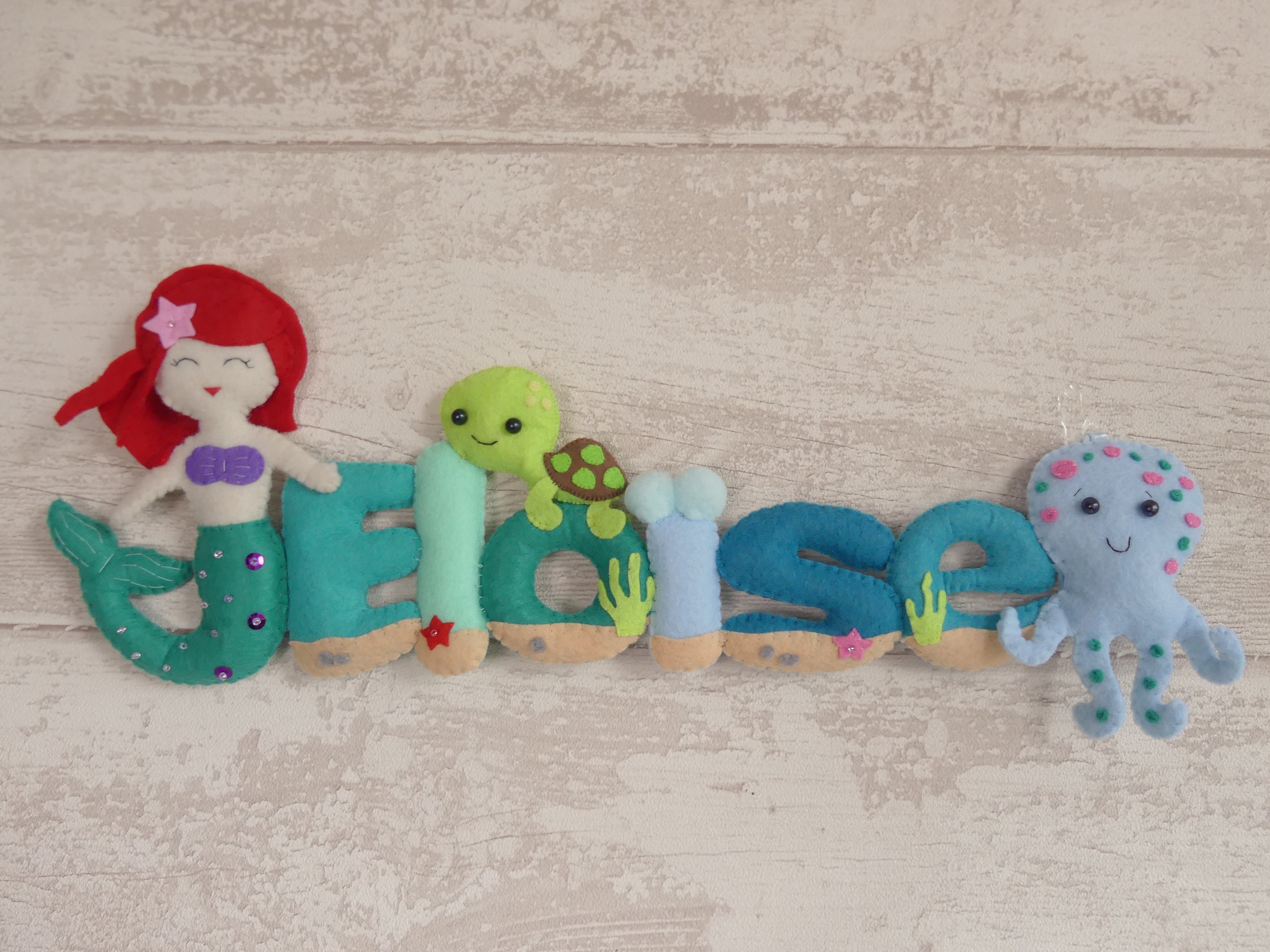 Guirlande Prénom en Feutrine Décorative avec Personnage Pour Chambre de Bébé et d'enfant, Thème Sirè