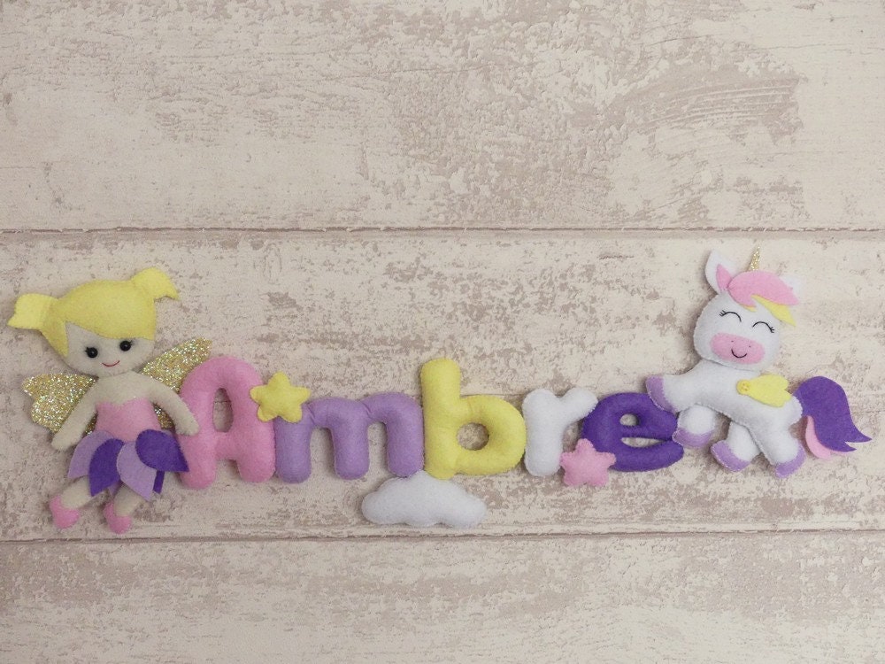 Guirlande Prénom en Feutrine Décorative avec Personnage Pour Chambre de Bébé et d'enfant, Thème Fée,