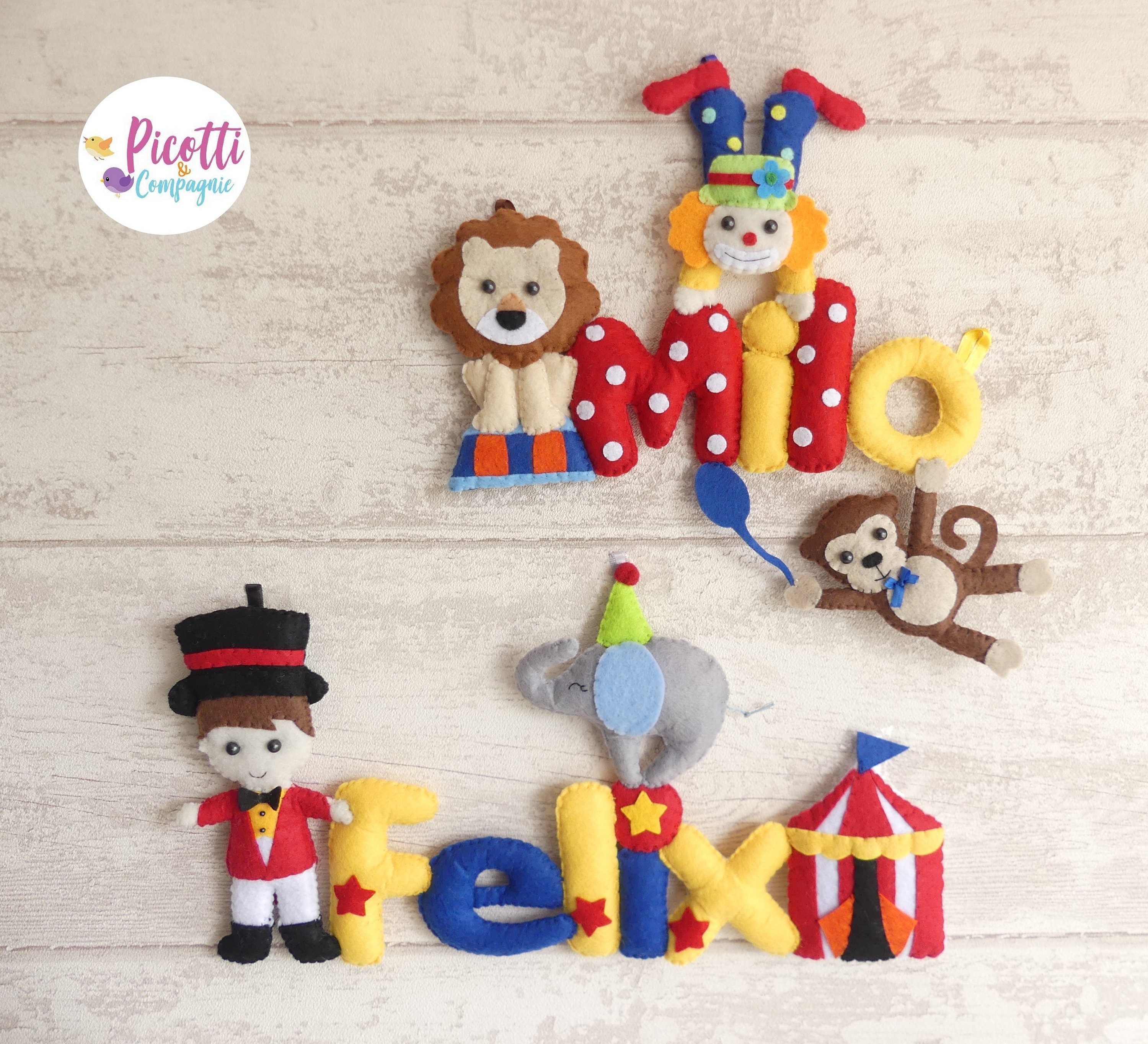 Guirlande Prénom en Feutrine Décorative avec Personnage Pour Chambre de Bébé et d'enfant, Thème Cirq