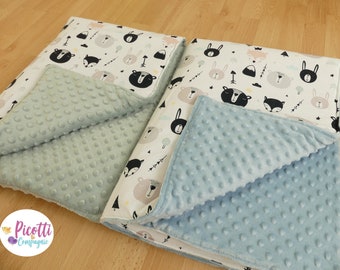 Baby blanket 95*75 cm on the Scandinavian theme, fox, bear, rabbit, teepee, cloud