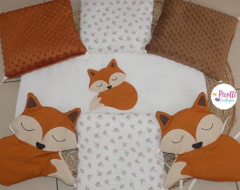 Fox-Babybettpaneele, Blattwerk in 7 Paneelen, Minky-Stoff und doppelte Oeko-Tex-Gaze