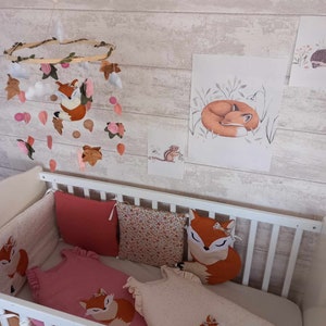 Panneaux de lit bébé renarde,7 panneaux en coton,gaze rose thé,camel,écru,fleuri,tour de lit,tissu OEKO TEX image 7
