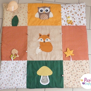 Tappetino sensoriale Oeko Tex per bambini con specchio ed effetti sonori, tema autunnale, volpe, riccio, gufo, tappetino da gioco, Montessori