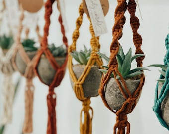 Handmade Macrame Mini Plant Hanger | Boho Car Charm with Faux Succulent