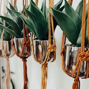 Macrame Plant Hanger Planter | Handmade Modern Macrame Boho Long Hang Basket Ornamental Josephine Knot Plant Hanger Planter