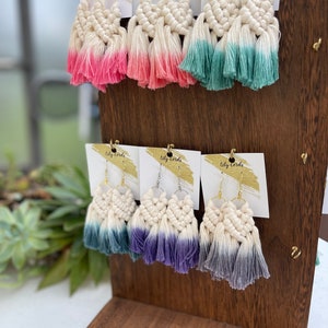 Macrame Earrings | Ombre Dip Dye Tie Dye Macrame Boho Arrowhead Handmade Modern Light Weight Earrings