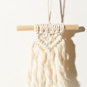 Macrame Ornament | Handmade Modern Boho Mini Macrame Wall Hanging Christmas Holiday Ornaments Rearview Mirror Charm
