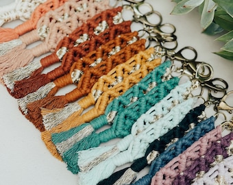 Macrame Keychain | Boho Rose Handbag Charm with Gold Dust