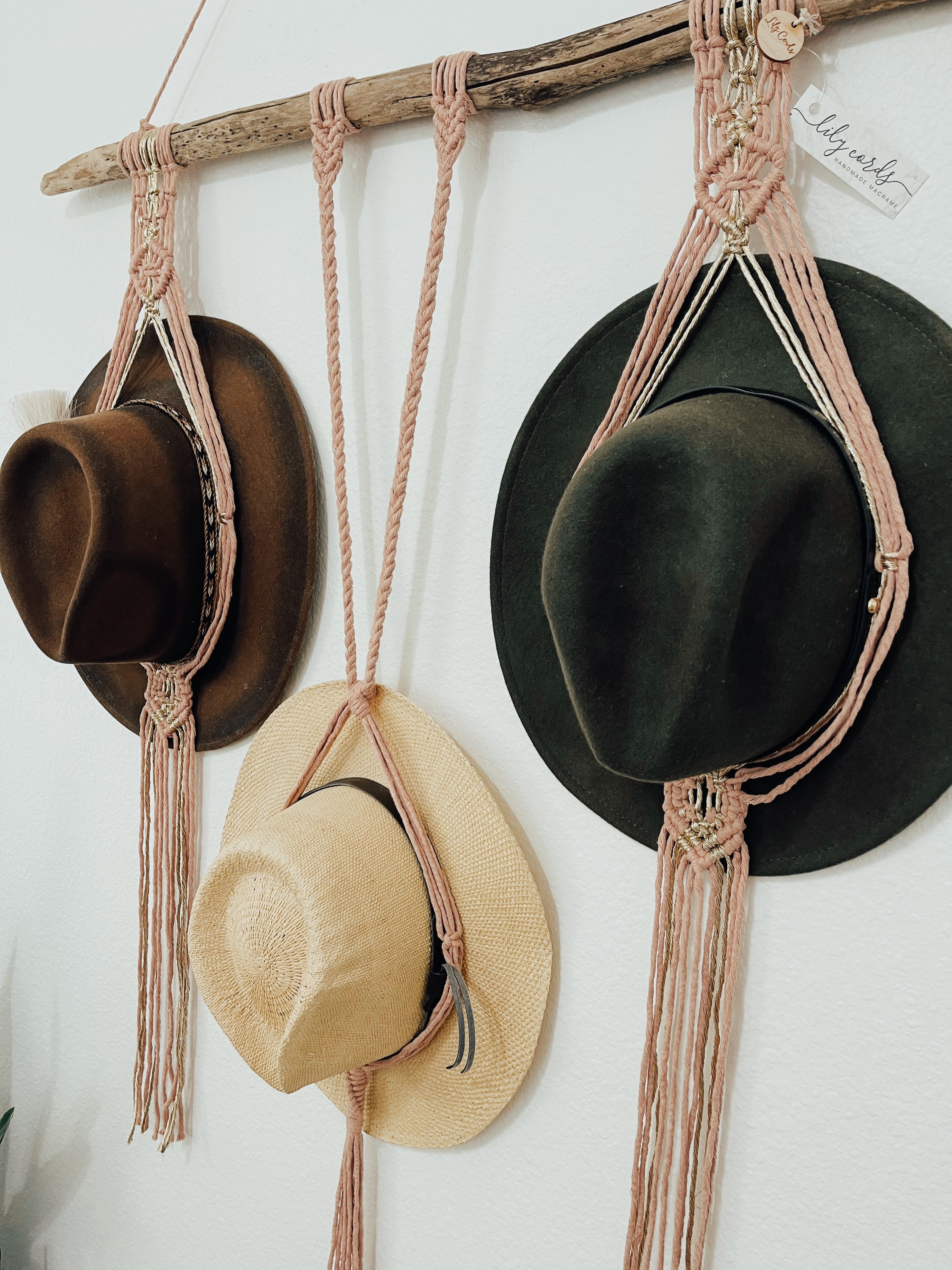 Handmade Triple Hat Macramé Wall Hanger Amazon.com: Yulejo Macrame Hat Hangers Boho Hat Rack Cowboy  main image 4