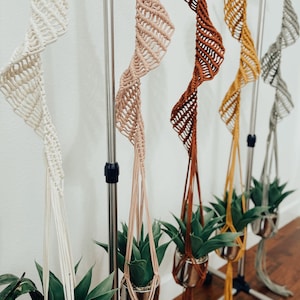 Macrame Plant Hanger Planter | Handmade Modern Macrame Boho Long Hanging Basket Spiral Plant Hanger Planter