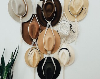 Macrame Hat Hanger | Handmade Modern Macrame Boho Arrowhead Large Driftwood 10 9 Hat Holder Rack Wall Hanging