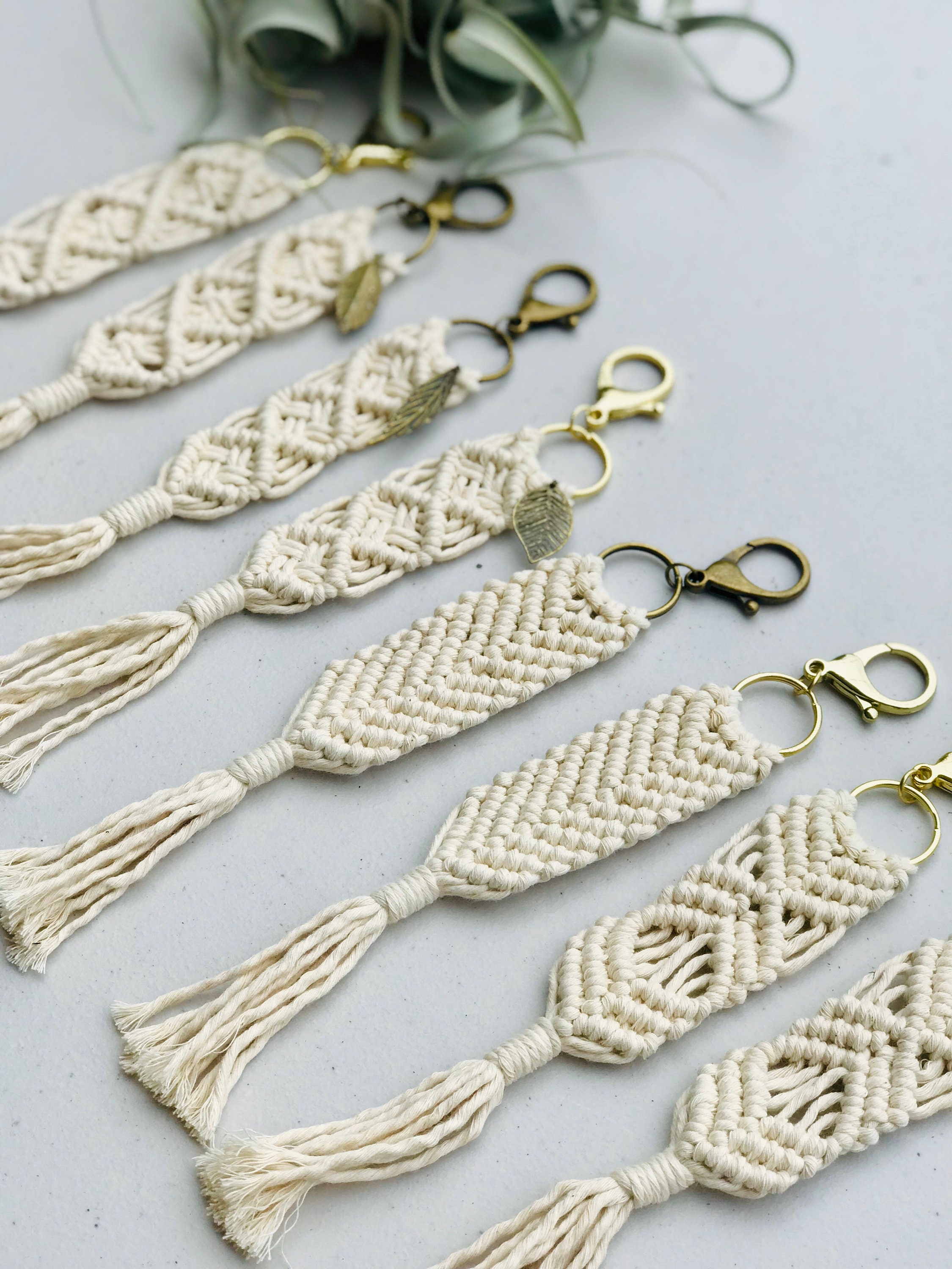 Macrame Feather Keychain Handmade Modern Macrame White Boho Etsy