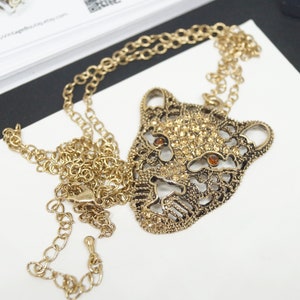 Avon extra long panther necklace, Gold rhinestone necklace, leopard necklace, leopard jewelry, Gold crystal necklace, Vintage Avon