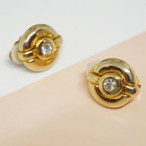 ANDRE COURREGES Earrings, Chunky Gold Tone Crystal Clip On earrings, High End Runway Jewelry