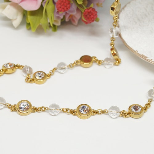 Jackie Kennedy gold crystal necklace, shops JBK necklace, Swarovski crystal Vintage jewelry, vintage necklace