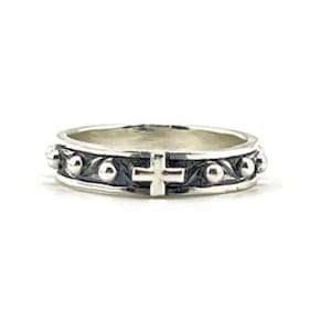 Sterling Silver Rosary Ring, 925 Decade Prayer Band, Christian Cross Ring for Men and Women, Spiritual Gift