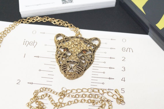 Avon extra long panther necklace, Gold rhinestone… - image 5