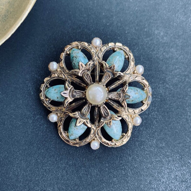 Antique Brooch Turquoise Brooch Pearl Brooch Gold Victorian Etsy