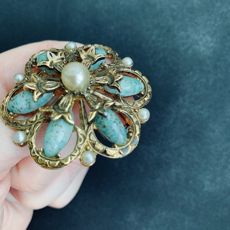 Antique Brooch Turquoise Brooch Pearl Brooch Gold Victorian Etsy