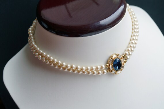 Vintage Pearl Choker London Blue Topaz Choker