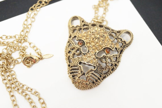 Avon extra long panther necklace, Gold rhinestone… - image 2
