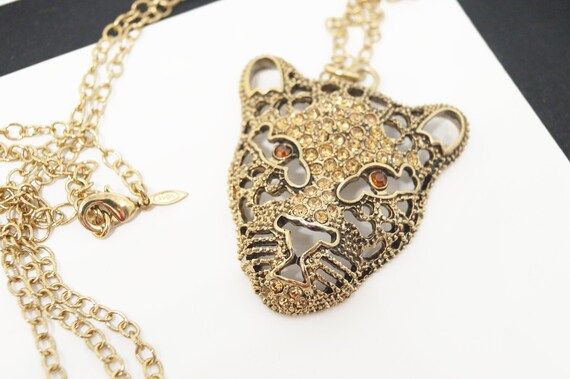 Avon Extra Long Panther Necklace, Gold Rhinestone Necklace