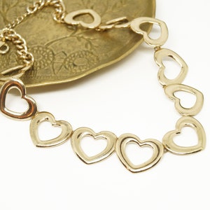 Gold hearts necklace, 90s necklace, Statement jewelry, Vintage costume jewelry, Large necklace for women