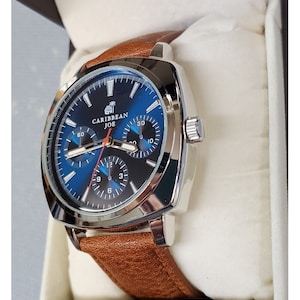 CARIBBEAN JOE Mint New Mens Faux Chronograph Sapphire Quartz Wrist