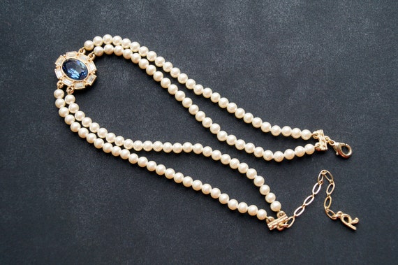 Vintage Pearl Choker London Blue Topaz Choker