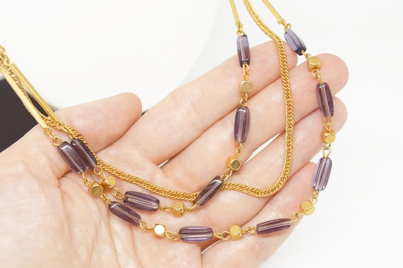 Amethyst lavender necklace vintage, multi chain ne