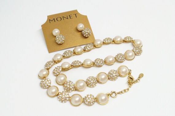 Monet pearl necklace, Pearl parure set, Monet rhin