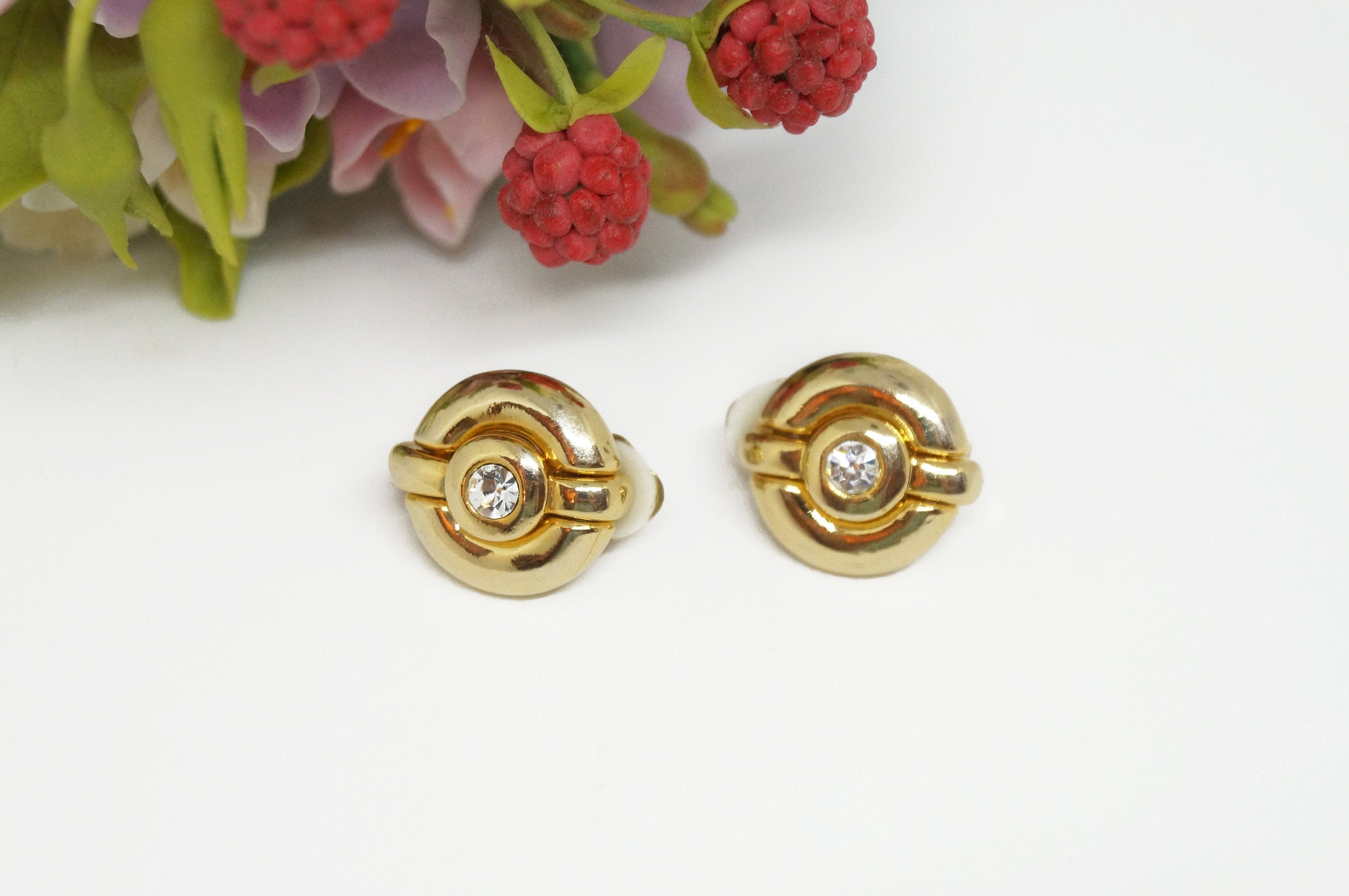 ANDRE COURREGES Earrings Chunky Gold Tone Crystal Clip on - Etsy