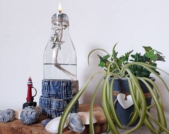 Oil lamp Denim & Beach - handmade - reuse - upcycling - denim - denim - jeans - durable - ollyandko - light