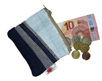 Small wallet denim & taupe - handmade - toiletry bag - jeans - denim - upcycle - recycle - sustainable - reuse - tough