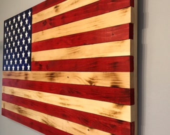 37"x 19" Handmade Wood Patina American Flag Distressed United States Of America