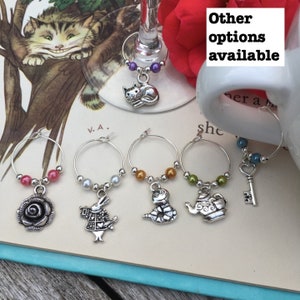 Lewis Carroll wine glass charms - other options available