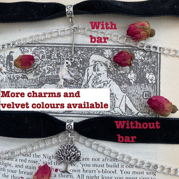 Oscar Wilde velvet and chain choker (with or without bar) - other charms and velvet colours available