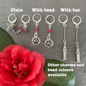 Virginia Woolf lever back huggie earrings with the charm and design of your choice.